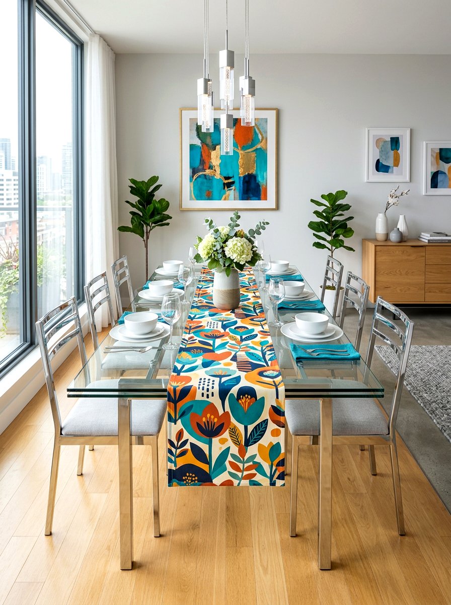 Modern abstract floral table runner - 30 floral table runner ideas