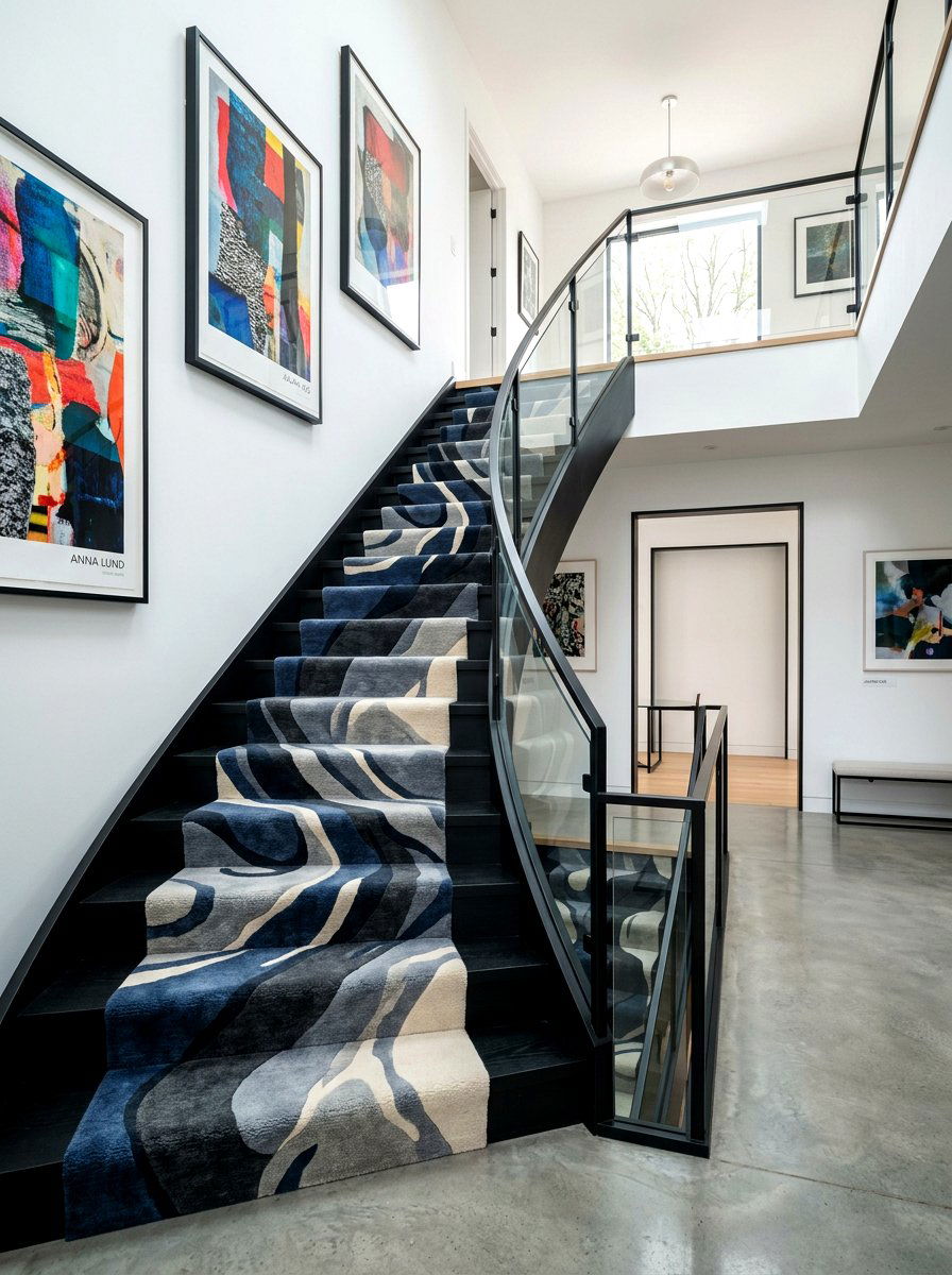 Modern abstract stair runner - 30 staircase runner ideas