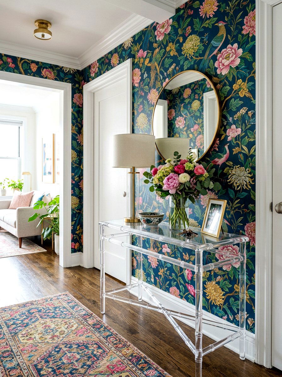 Modern acrylic chinoiserie console table - 30 chinoiserie table ideas