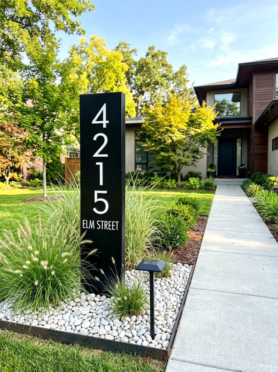 Modern address sign landscaping - 30 front yard makeover ideas