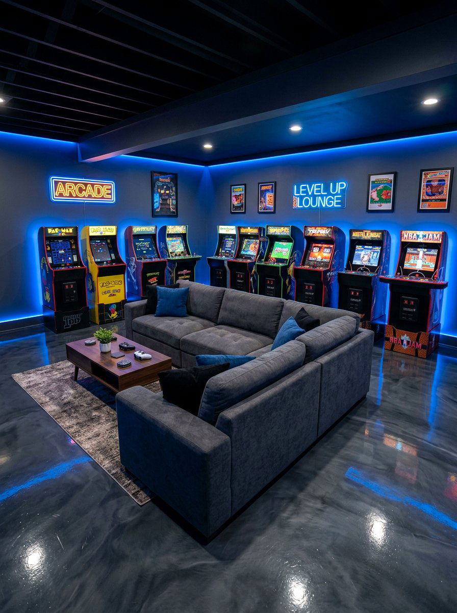 Modern arcade basement - 30 basement game room ideas
