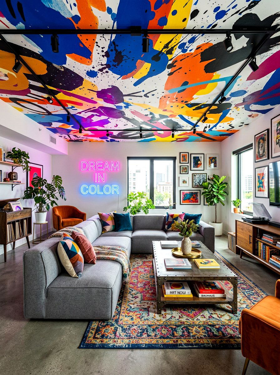 Modern art ceiling mural - 30 ceiling mural ideas