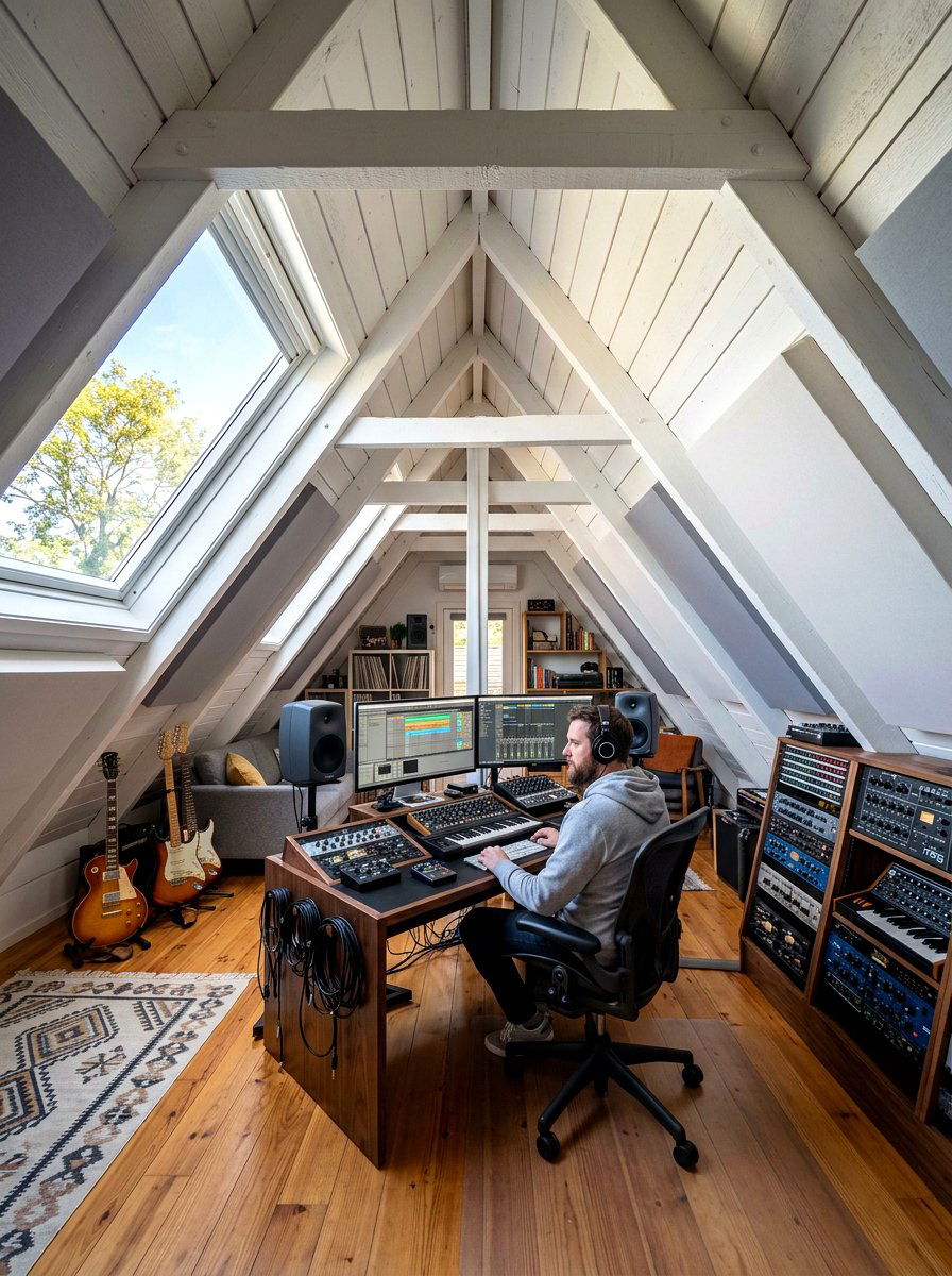 Modern attic studio conversion - 30 recording room ideas