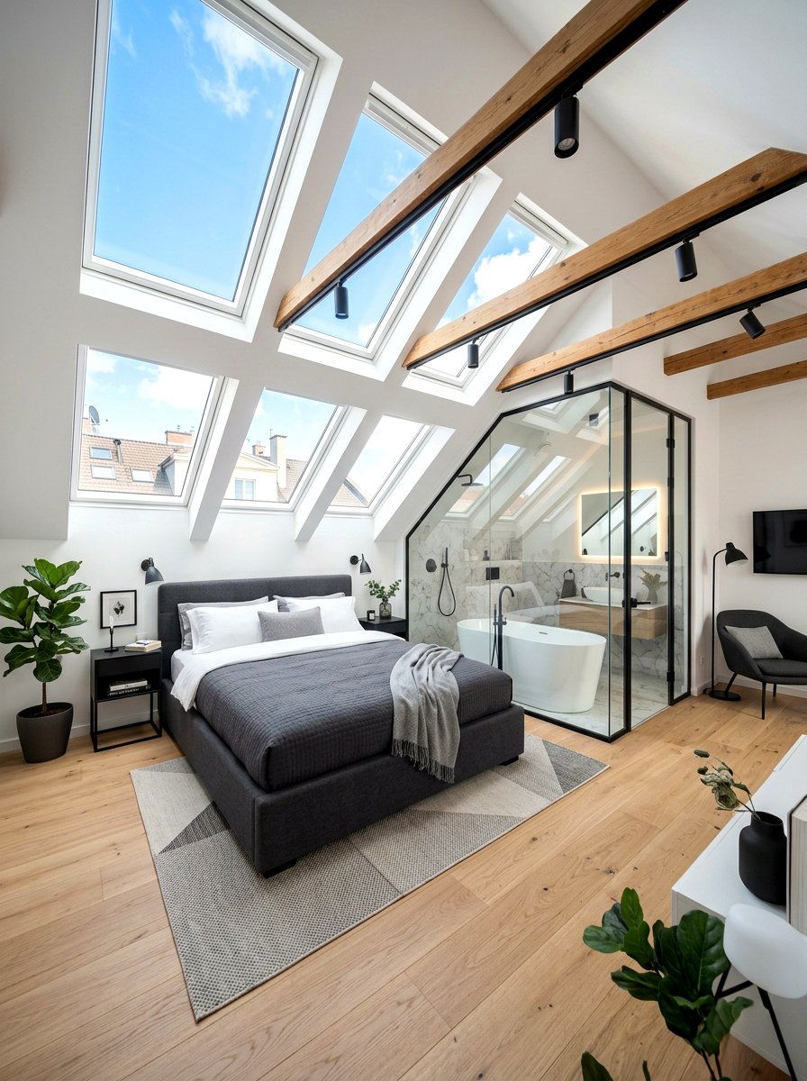 Modern attic suite - 30 attic guest room ideas