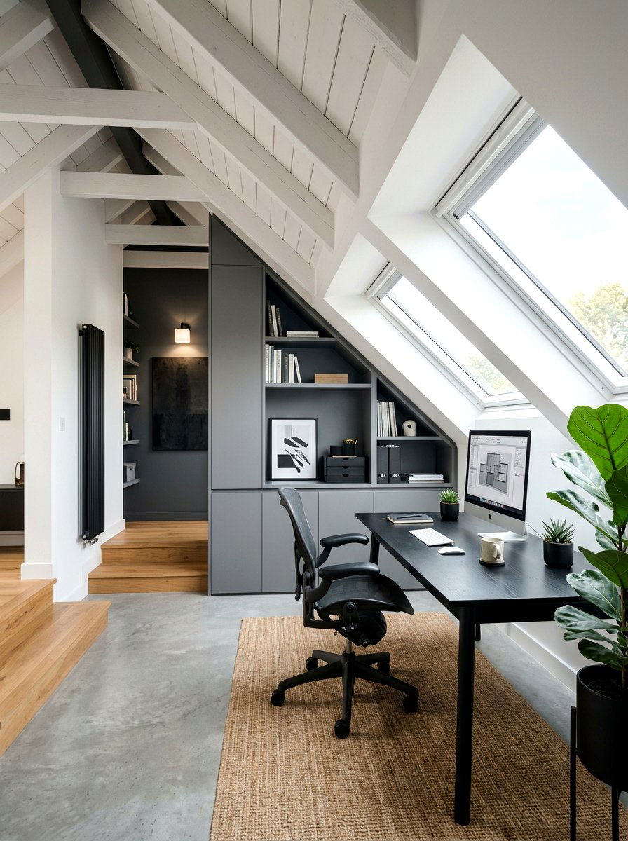 Modern attic workspace - 30 attic office ideas