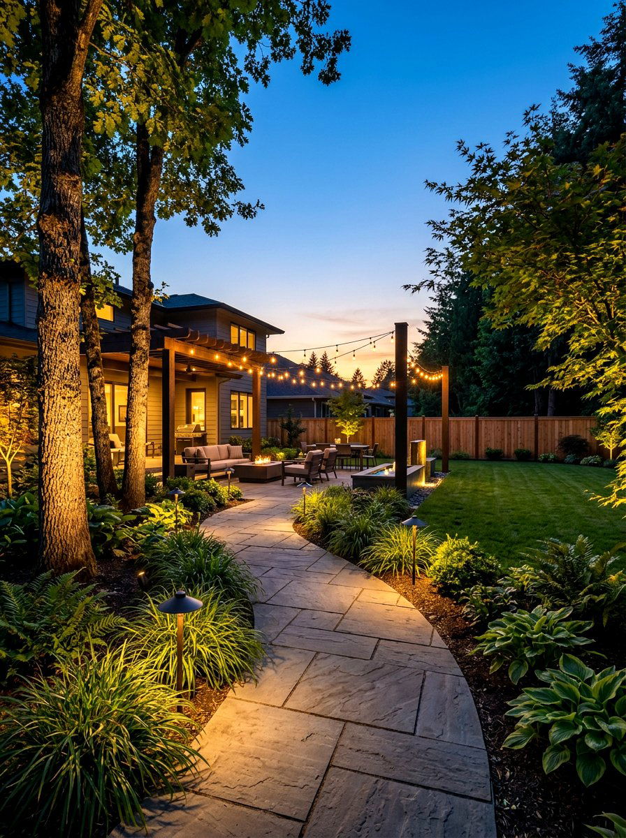 Modern backyard lighting - 30 long narrow backyard ideas