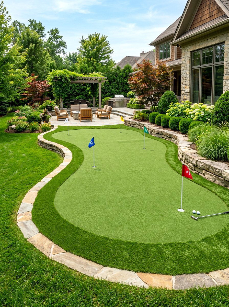Modern backyard putting green - 30 artificial turf backyard ideas
