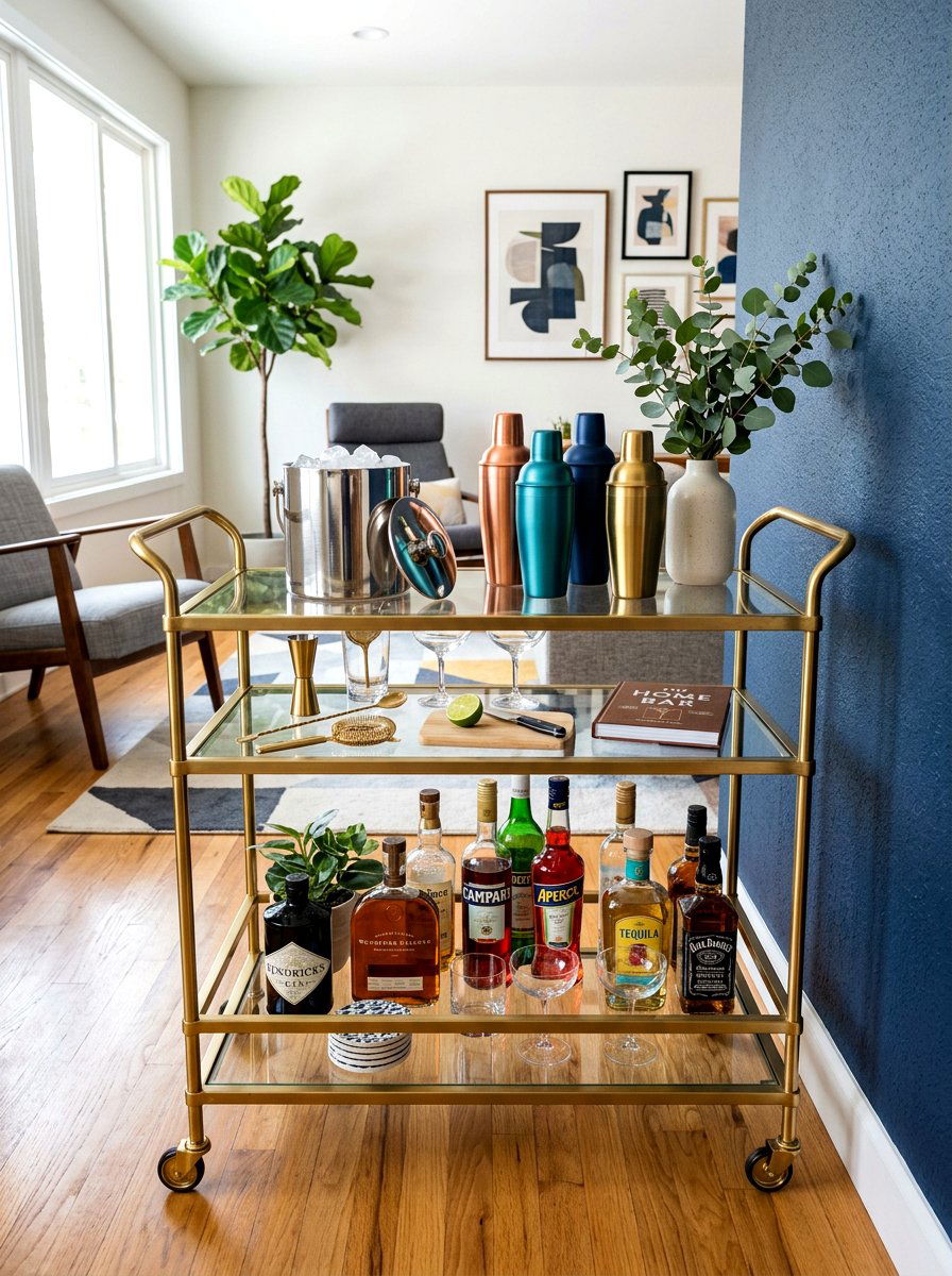 Modern bar cart setup - 30 cocktail nook ideas aesthetic