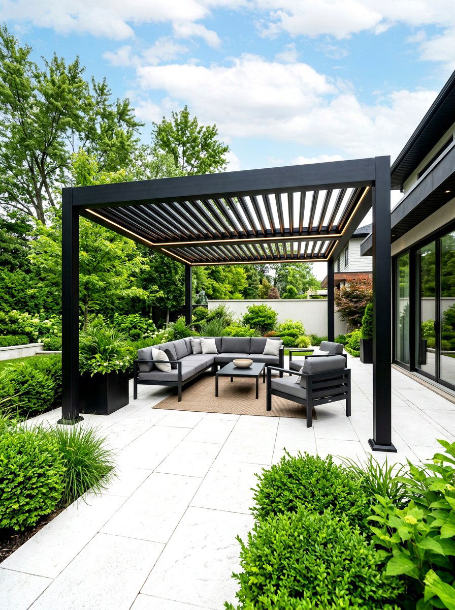 Modern black aluminum pergola - 30 patio pergola ideas