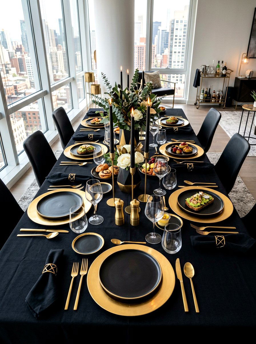 Modern black and gold brunch table - 30 elegant brunch table ideas