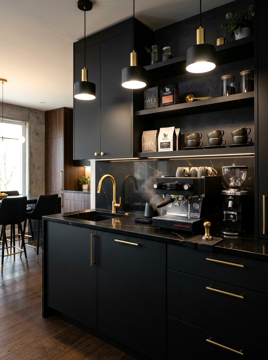 Modern black coffee bar - 30 coffee station ideas