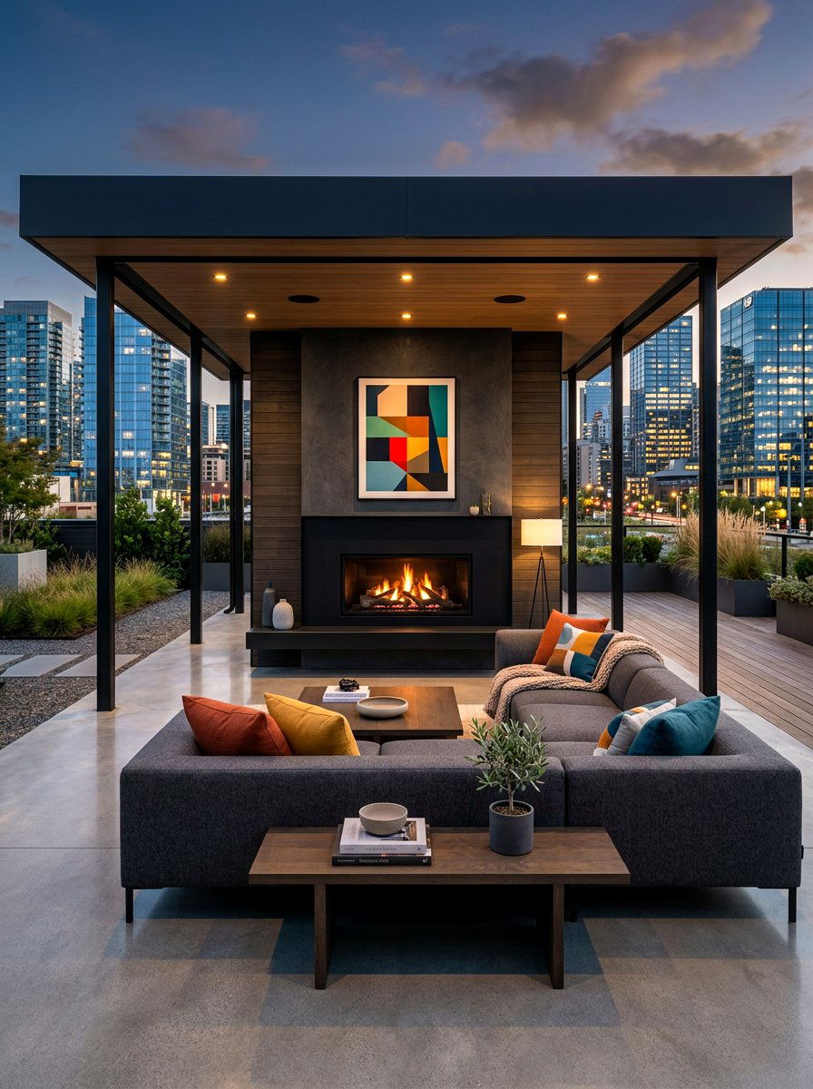 Modern black fireplace pavilion - 30 pavilion fireplace ideas