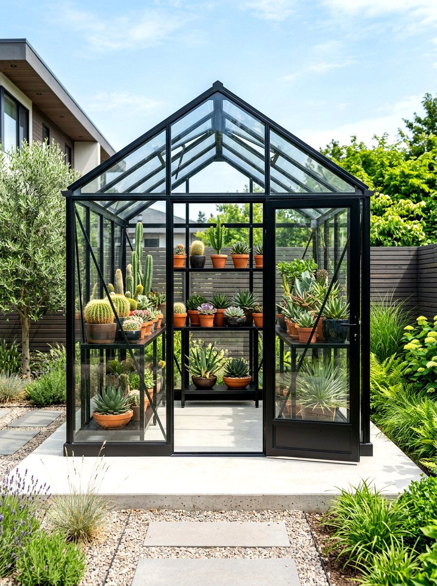 Modern black greenhouse - 30 backyard greenhouse ideas