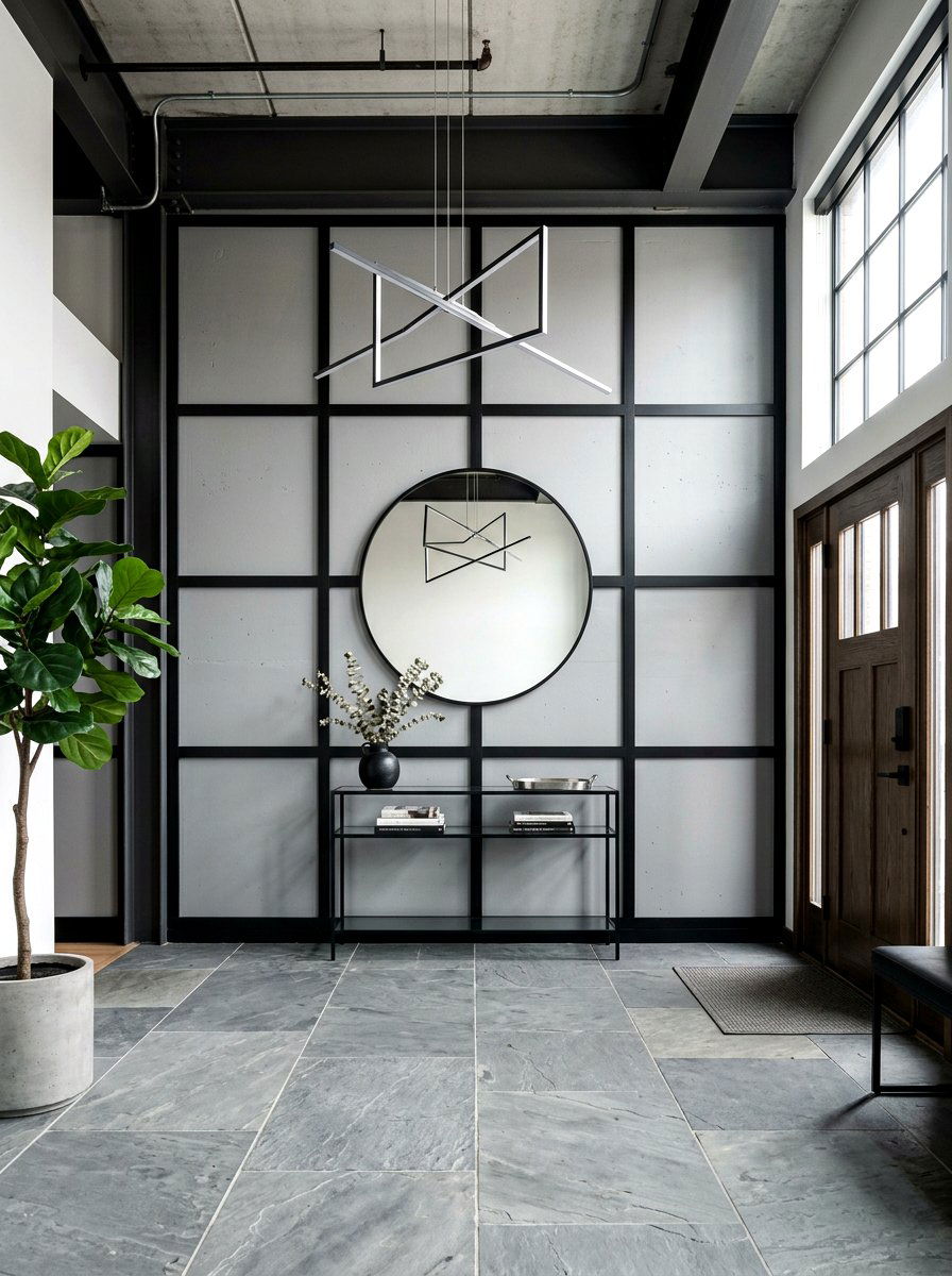 Modern black grid wall - 30 foyer wall molding ideas