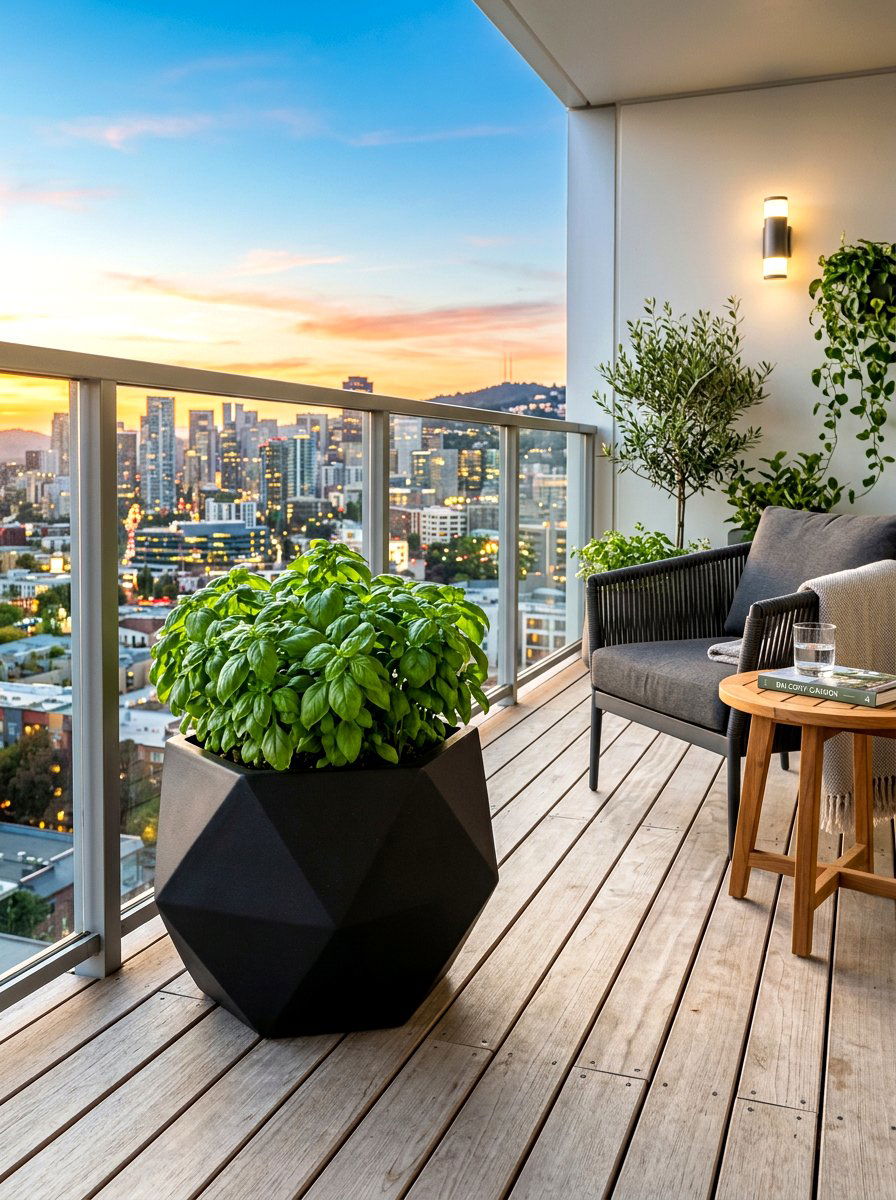 Modern black herb planter - 30 balcony herb box ideas