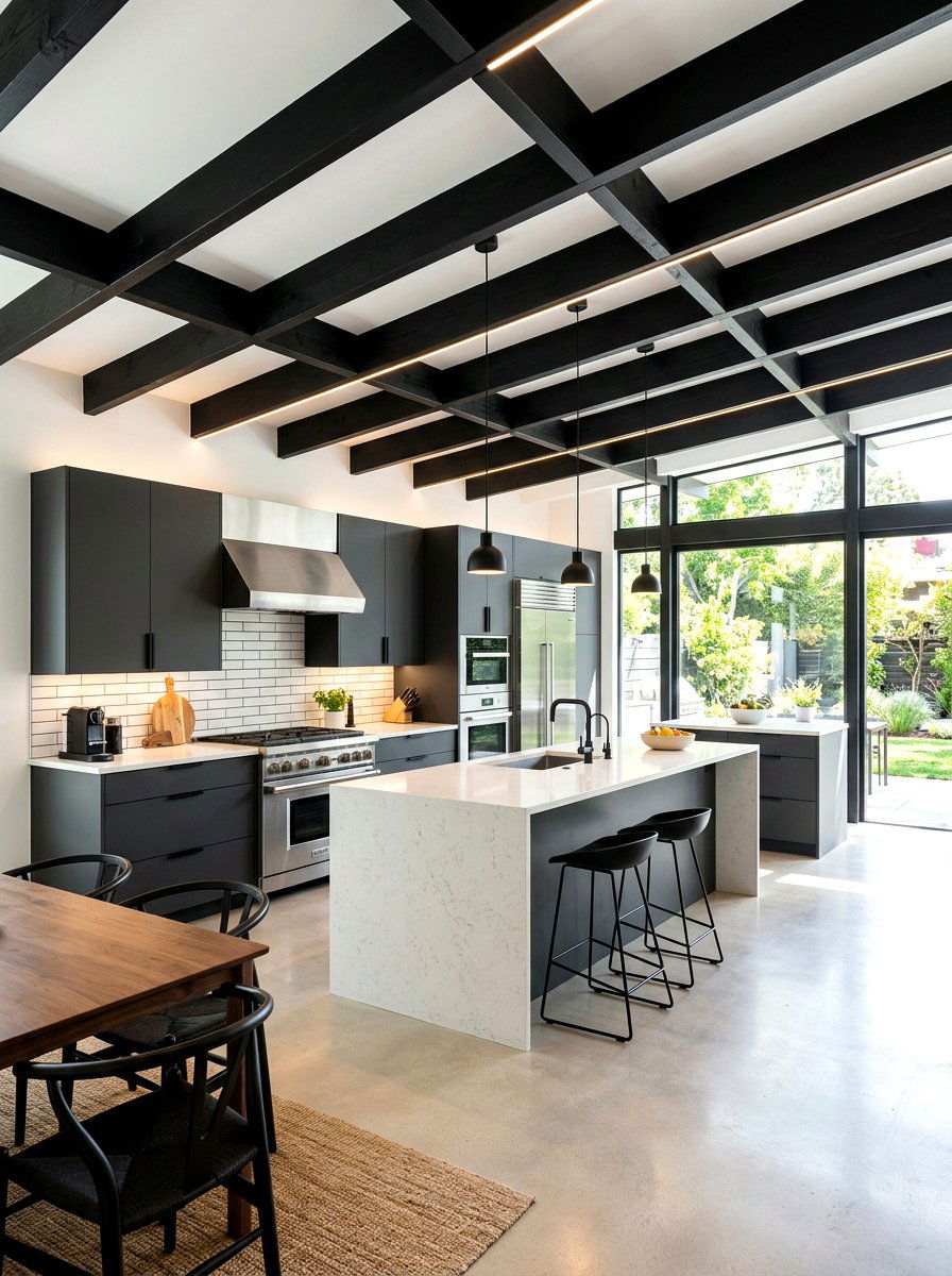 Modern black kitchen beams - 30 kitchen ceiling beam ideas