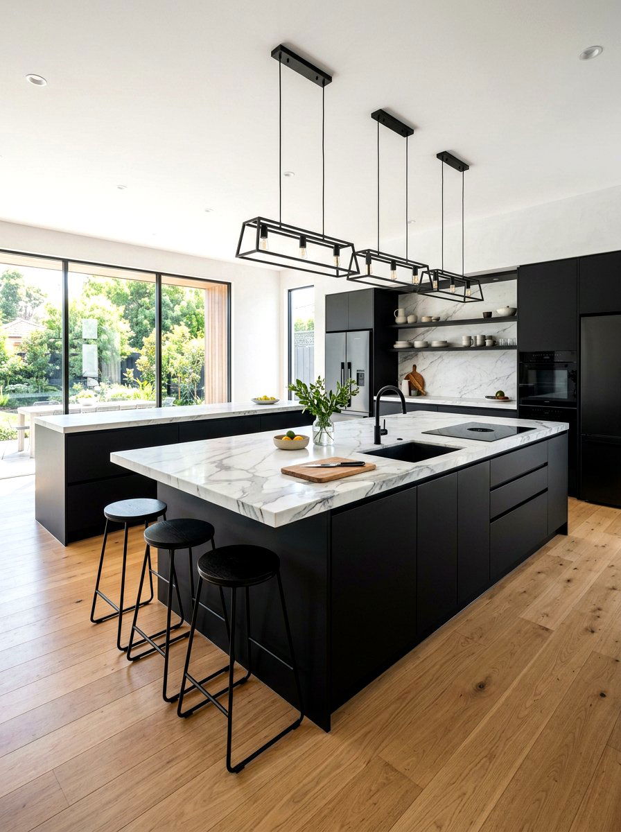 Modern black kitchen island - 30 double island kitchen ideas