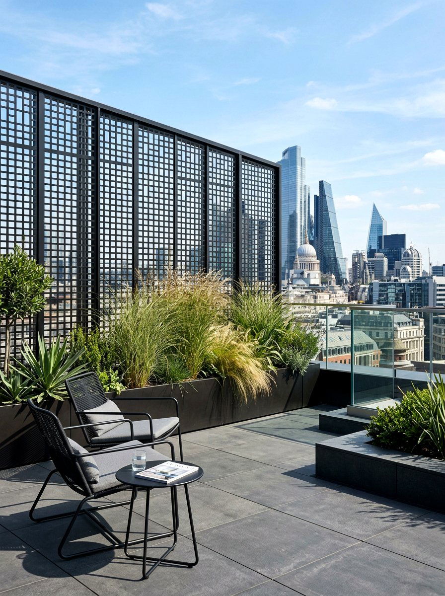 Modern black lattice wall - 30 lattice privacy ideas