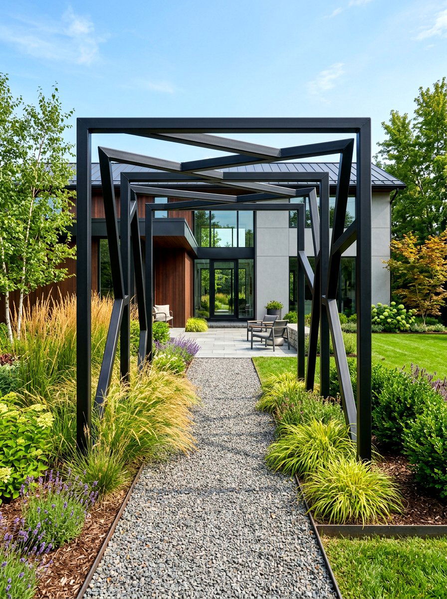 Modern black metal arbor - 30 arbor entry exterior ideas