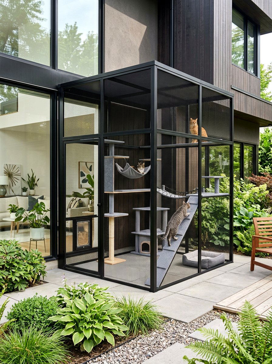 Modern black metal catio - 30 catio ideas
