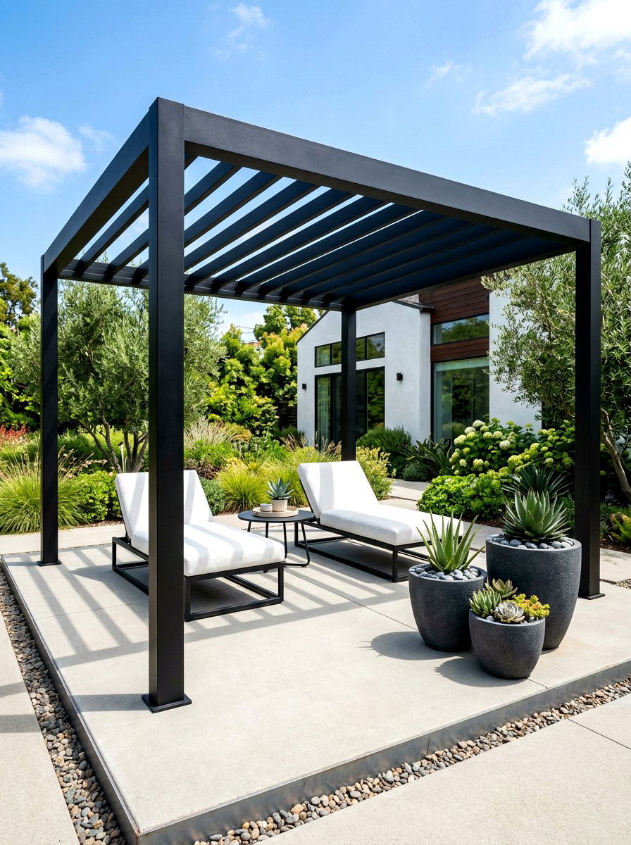 Modern black metal pergola - 30 black pergola ideas