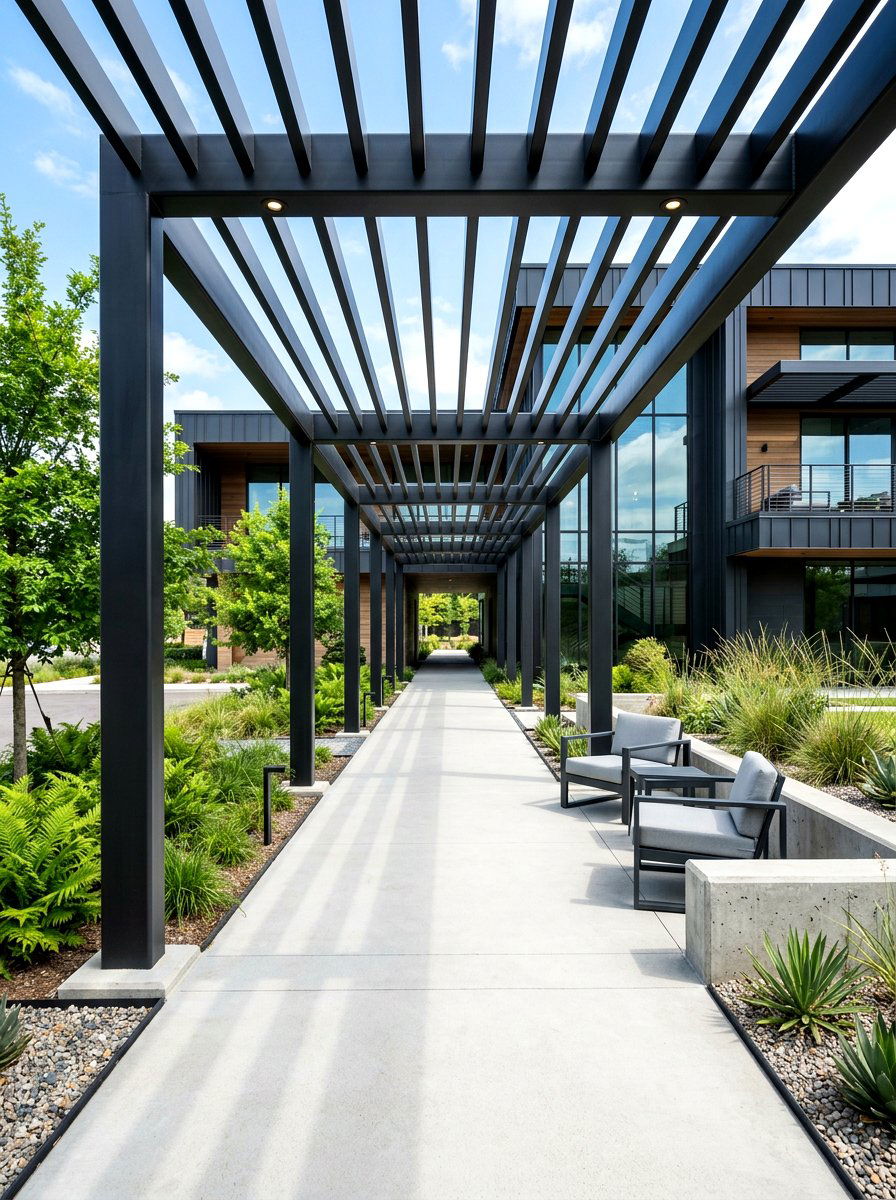 Modern black metal pergola walkway - 30 pergola walkway ideas