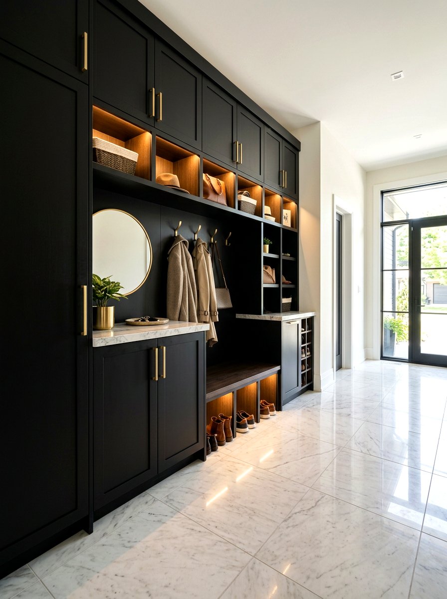 Modern black mudroom cabinetry - 30 designer mudroom ideas