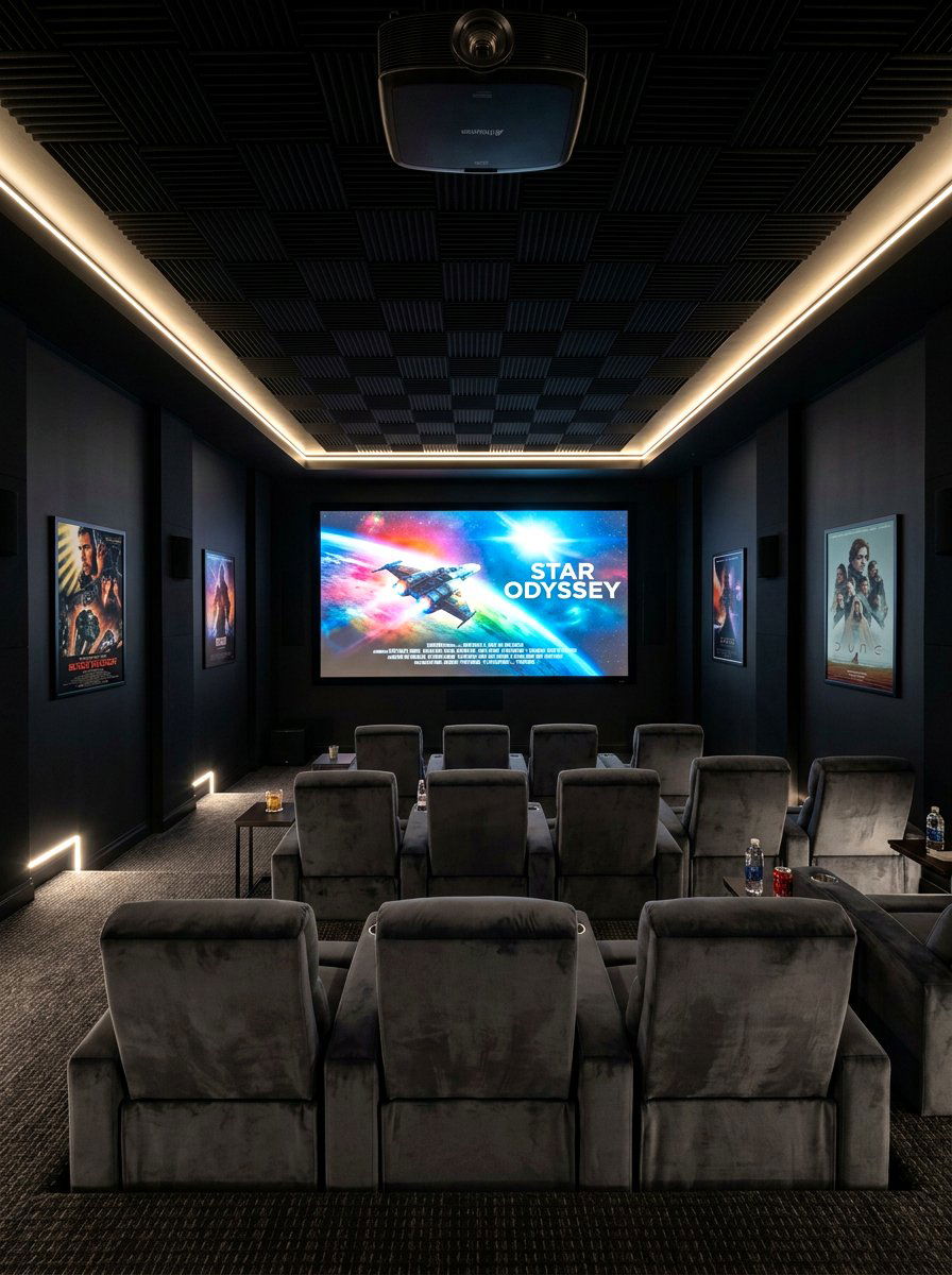 Modern black out movie room - 30 projector room ideas