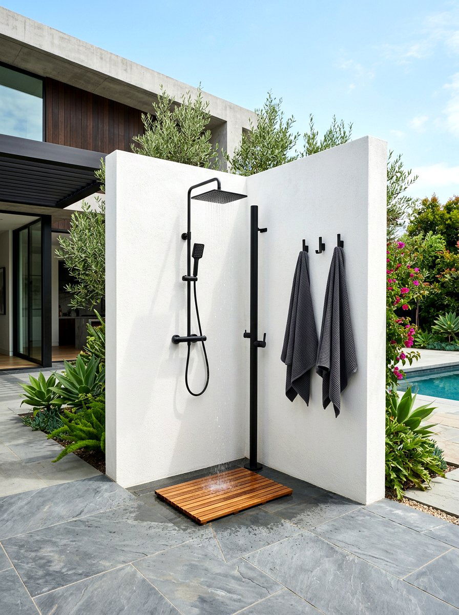Modern black outdoor shower - 30 outdoor shower summer ideas