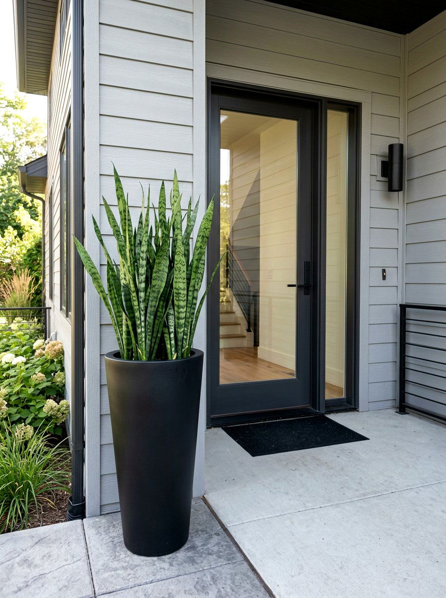 Modern black porch planter - 30 porch urn planter ideas