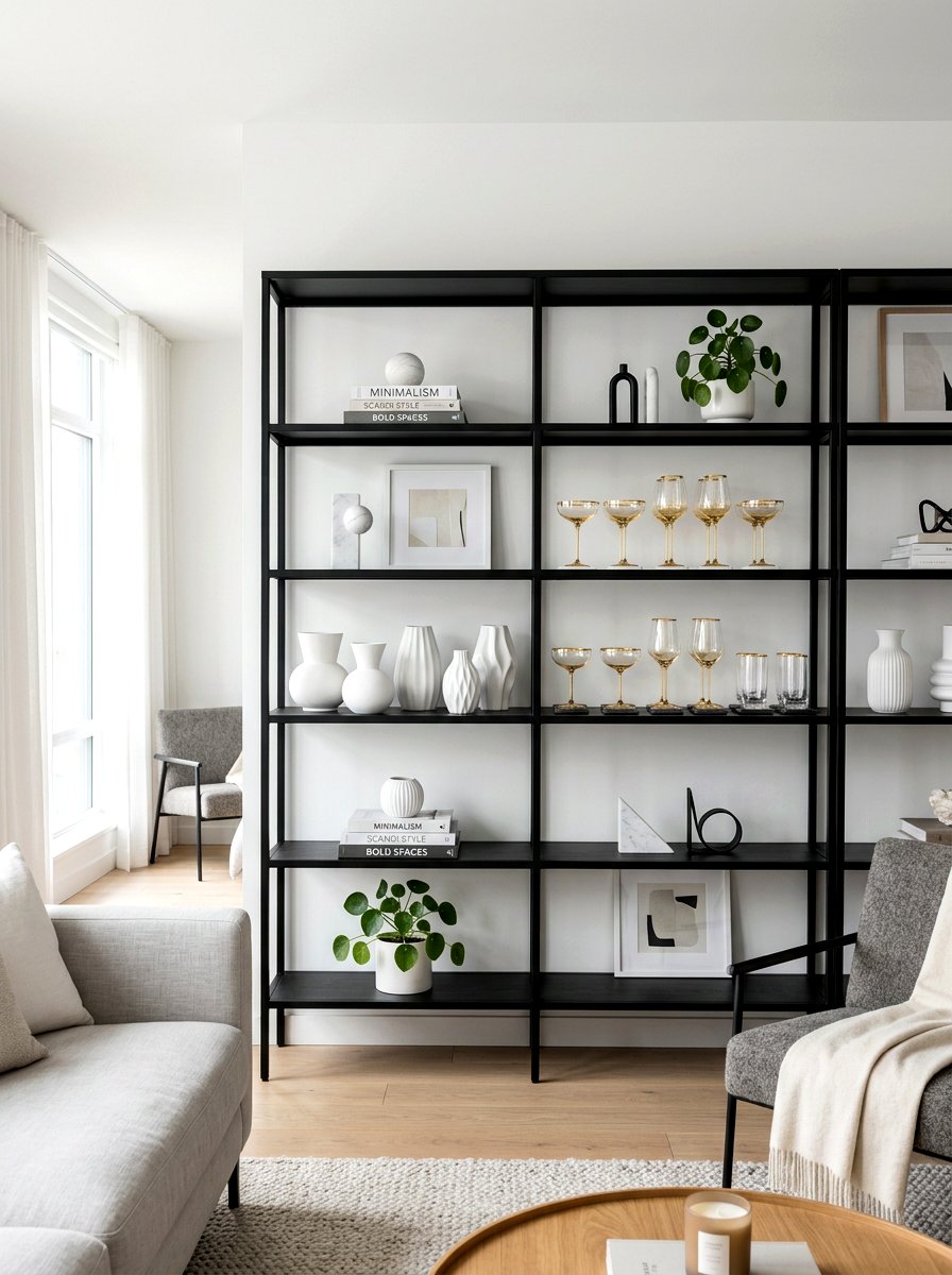 Modern black shelving - 30 open cabinet styling ideas