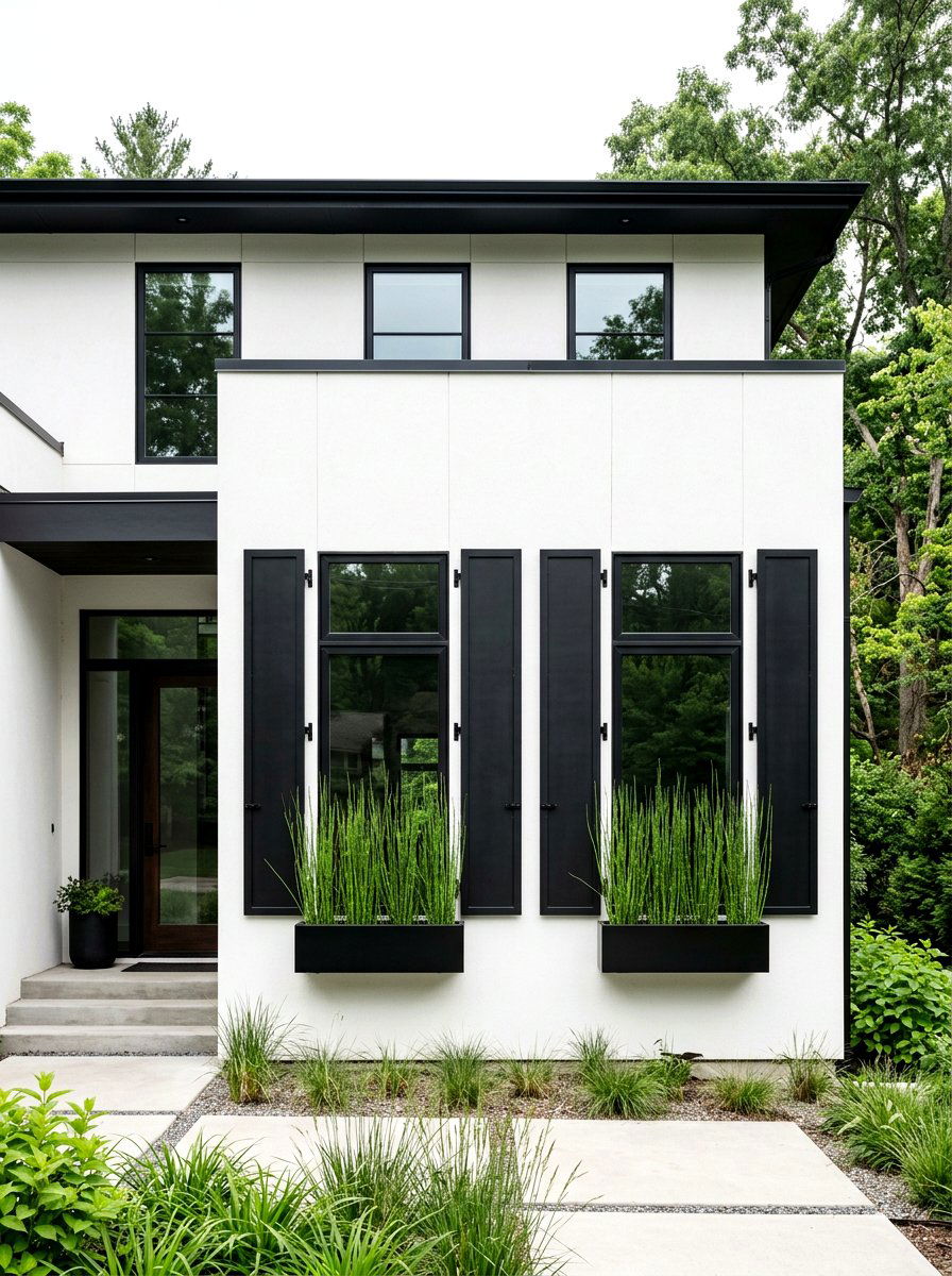 Modern black shutters - 30 shutters and flower box ideas