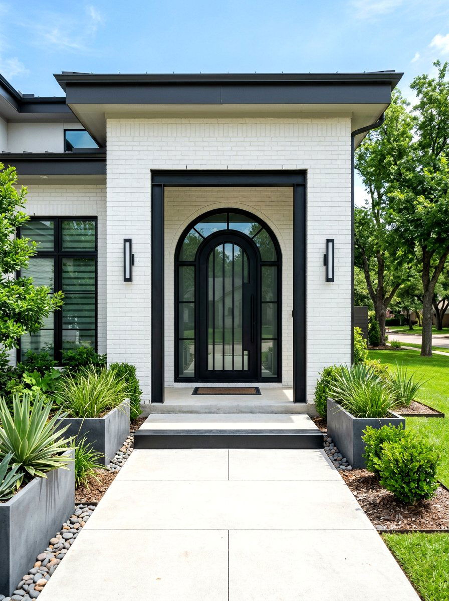 Modern black steel arched front door - 30 arched front door ideas