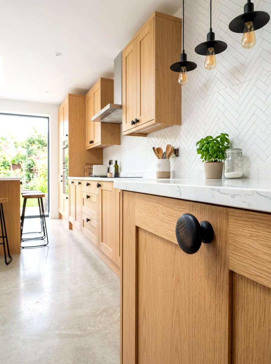 Modern black wood knob - 30 wood knob kitchen ideas