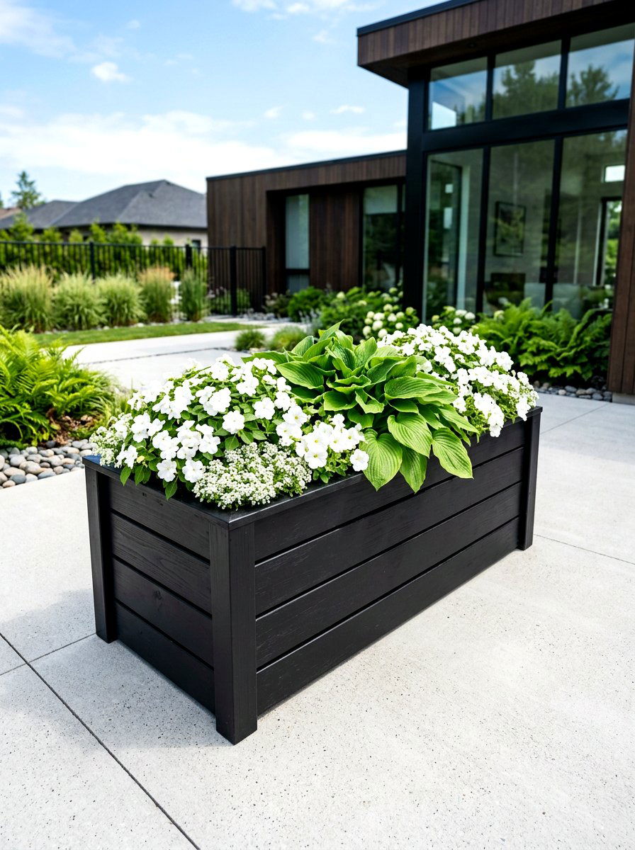 Modern black wood planter - 30 wood raised bed ideas