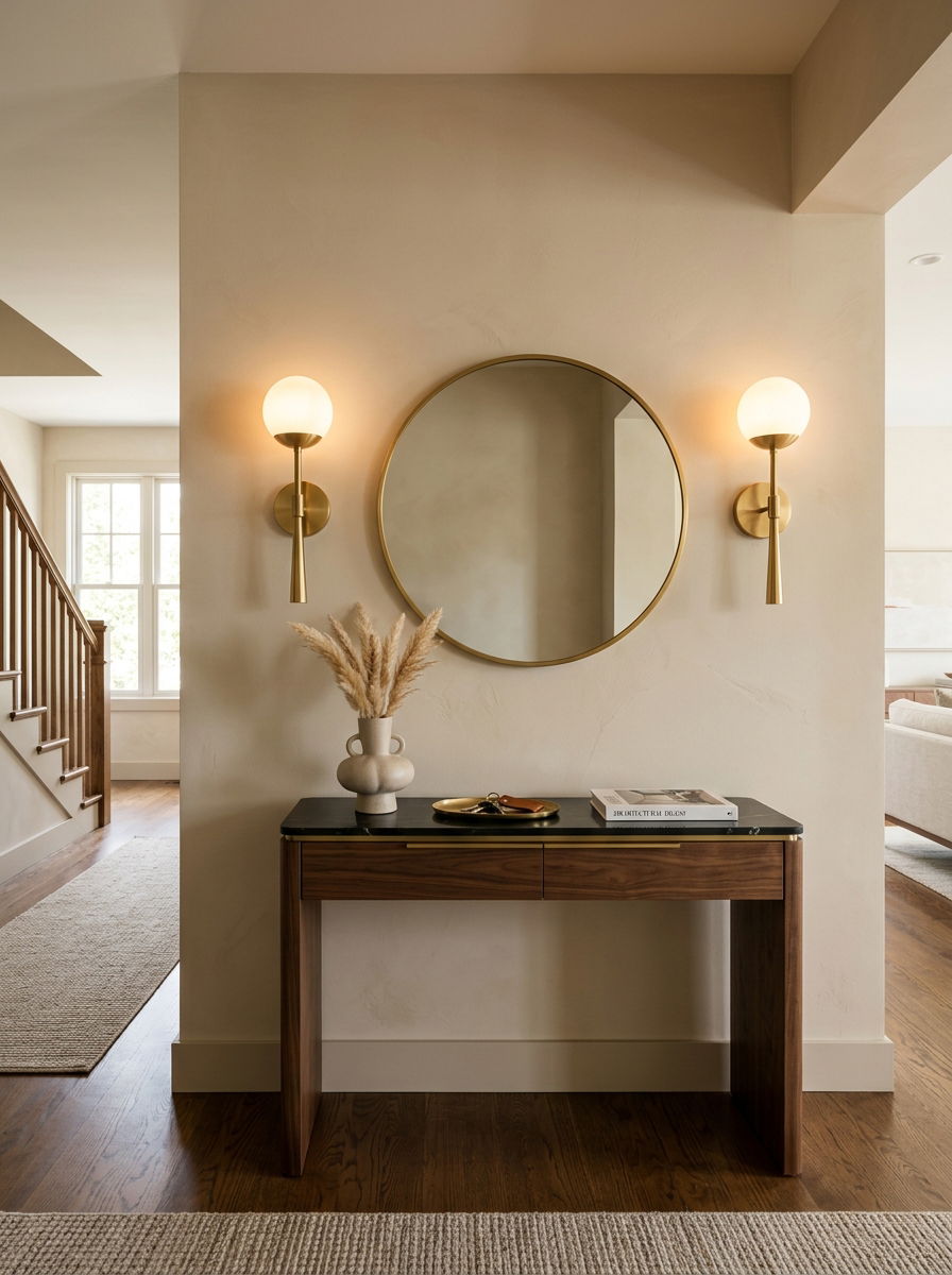 Modern brass wall sconce - 30 small entryway ideas