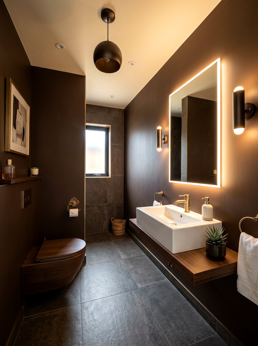 Modern brown powder room - 30 chocolate brown bathroom ideas