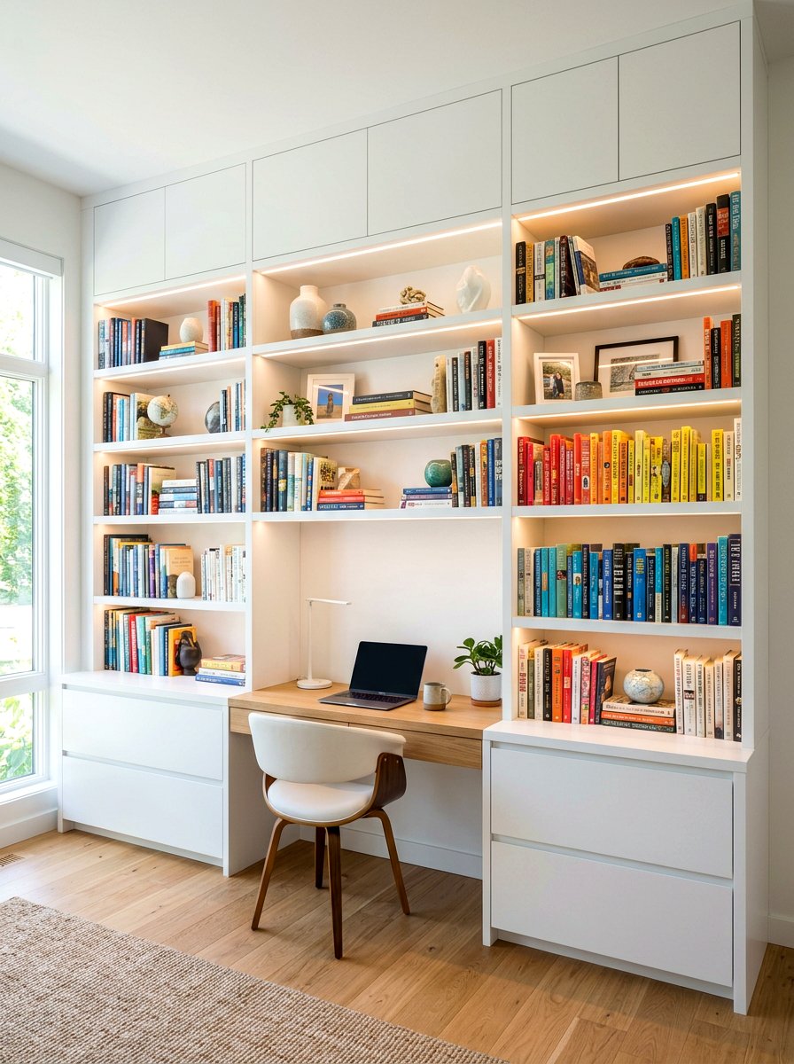 Modern built in bookshelf - 30 book lover office ideas