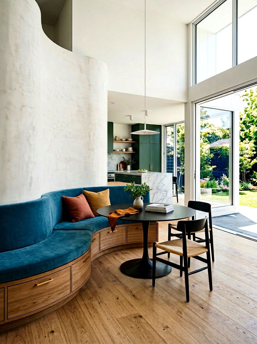 Modern built in curved banquette - 30 curved banquette ideas