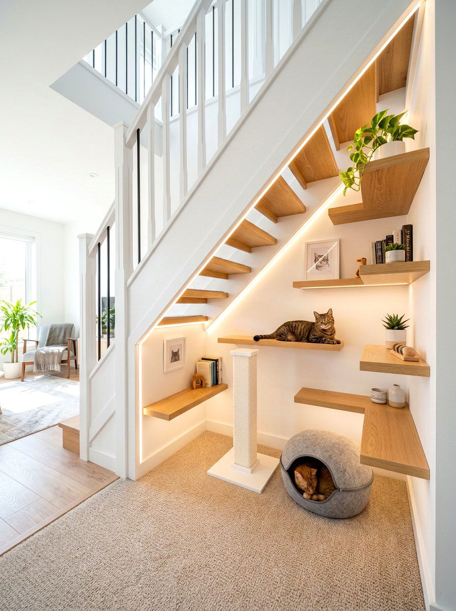Modern cat room - 30 under stairs pet room ideas aesthetic