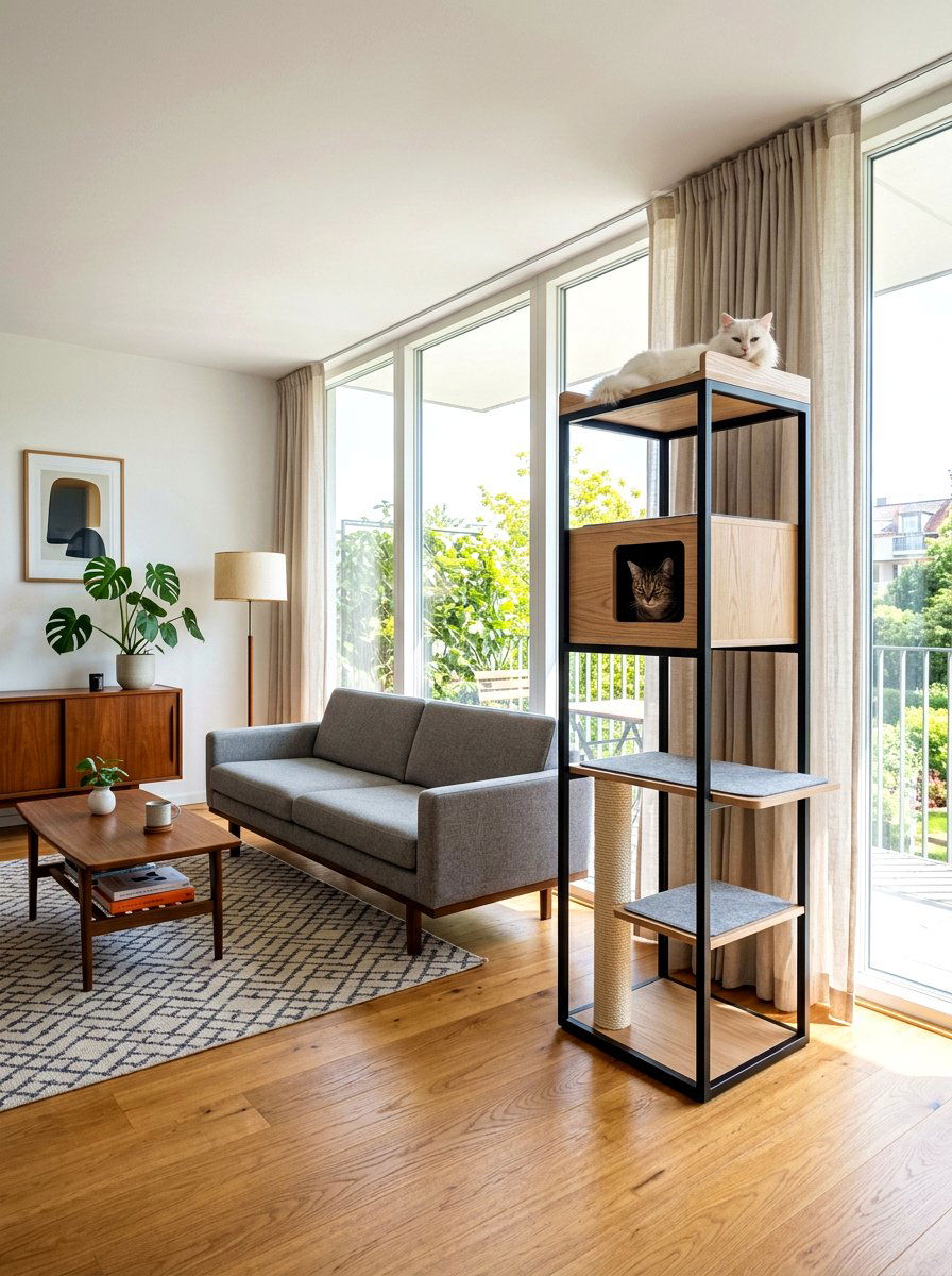 Modern cat tree tower - 30 pet nook apartment ideas