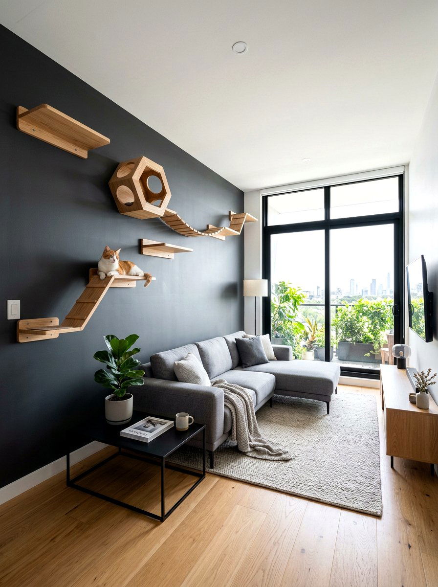 Modern cat wall shelf - 30 cat climbing wall ideas