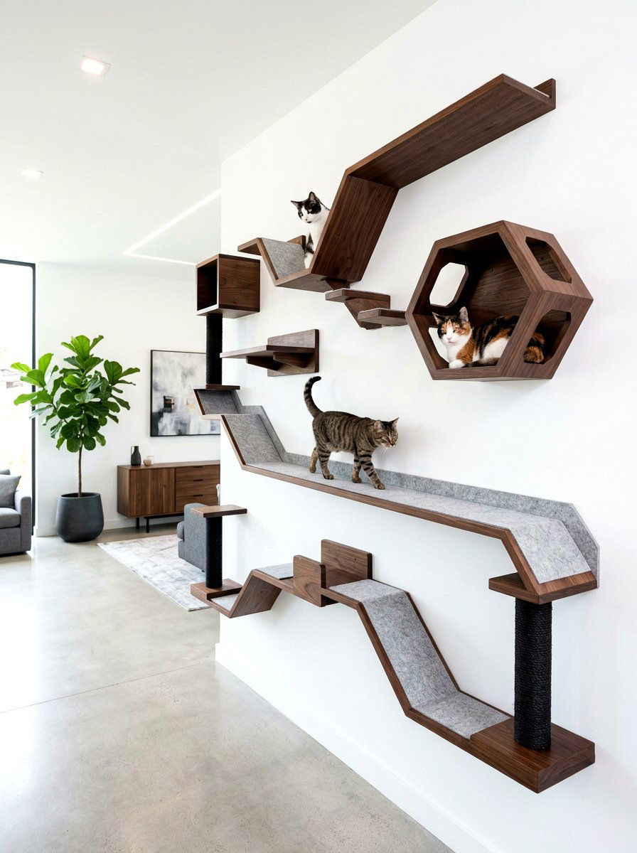 Modern cat wall - 30 cat room aesthetic ideas