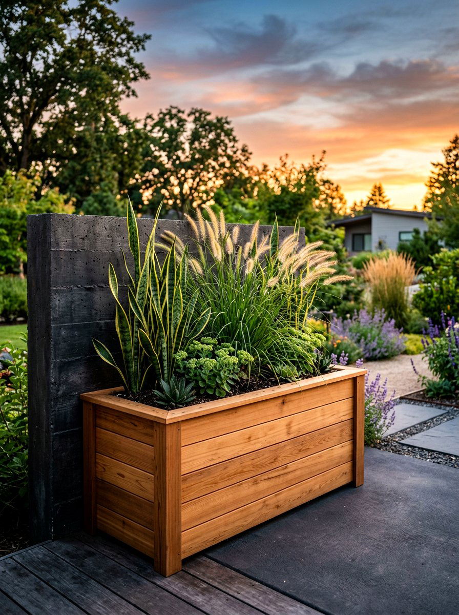 Modern cedar planter - 30 front window planter ideas