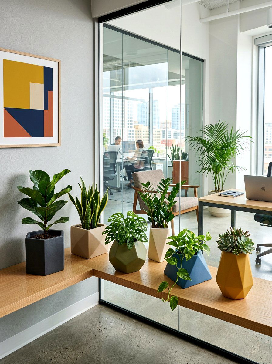 Modern ceramic planters - 30 office plant corner ideas