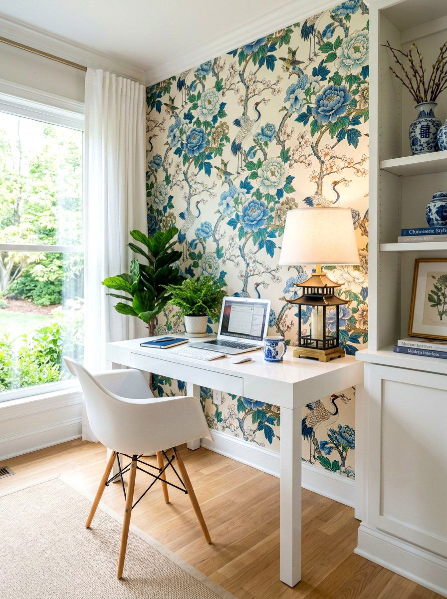 Modern chinoiserie workspace setup - 30 chinoiserie office ideas
