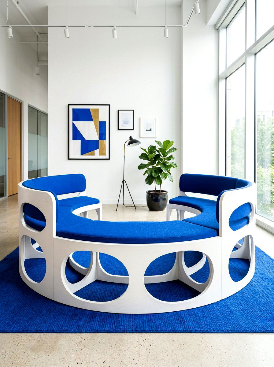 Modern circular cutout bench - 30 sculptural entry bench ideas