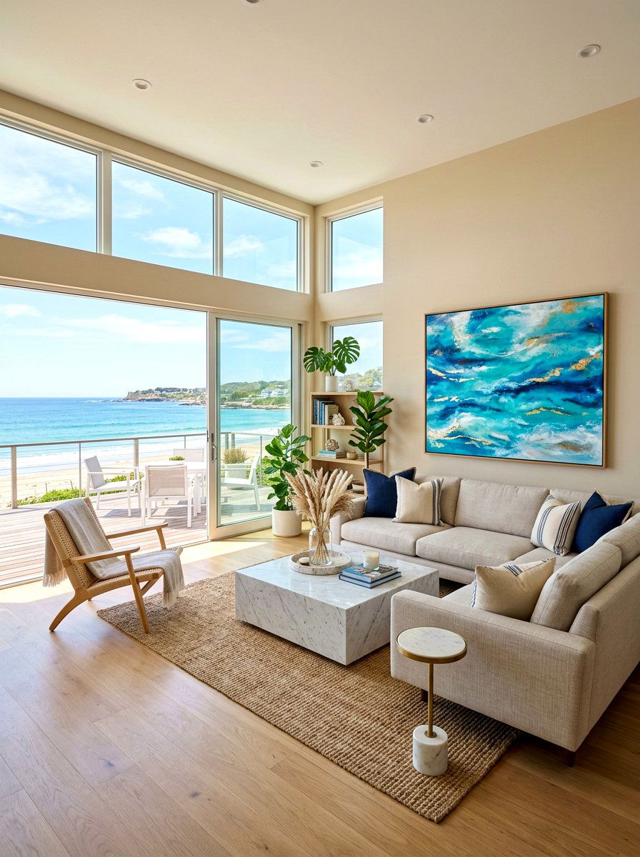 Modern coastal living room - 30 coastal summer living room ideas