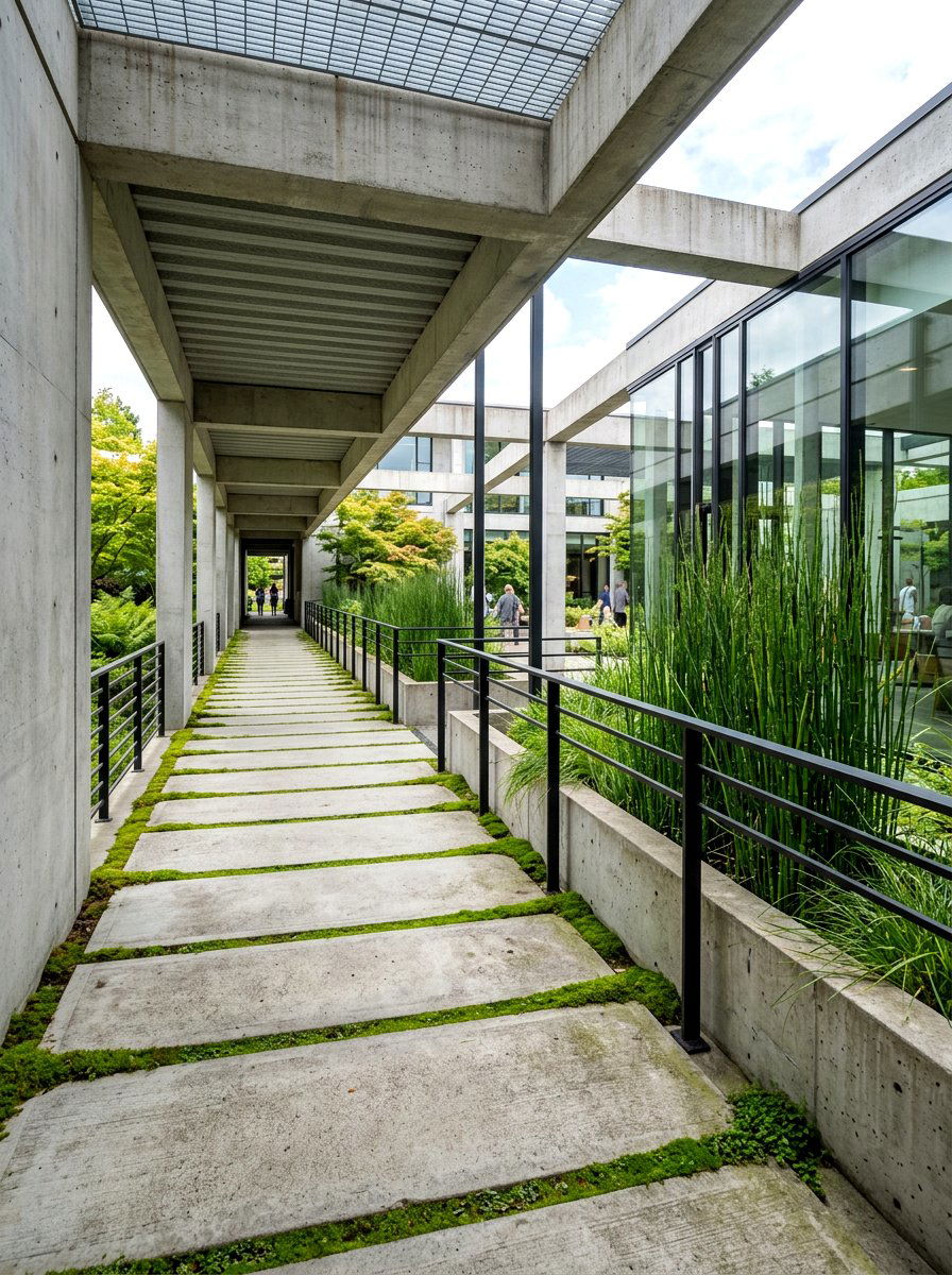 Modern concrete breezeway - 30 breezeway garden ideas