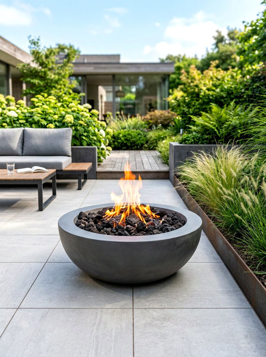Modern concrete fire bowl - 30 patio fire pit ideas